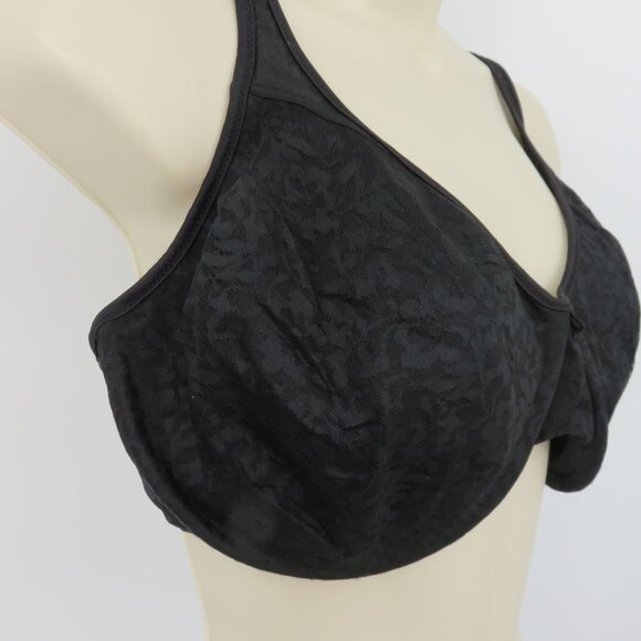 Bali 44C Bra 3385 Black Flower Lace Overlay Underwire Unlined Women Plus Size - Picture 2 of 13